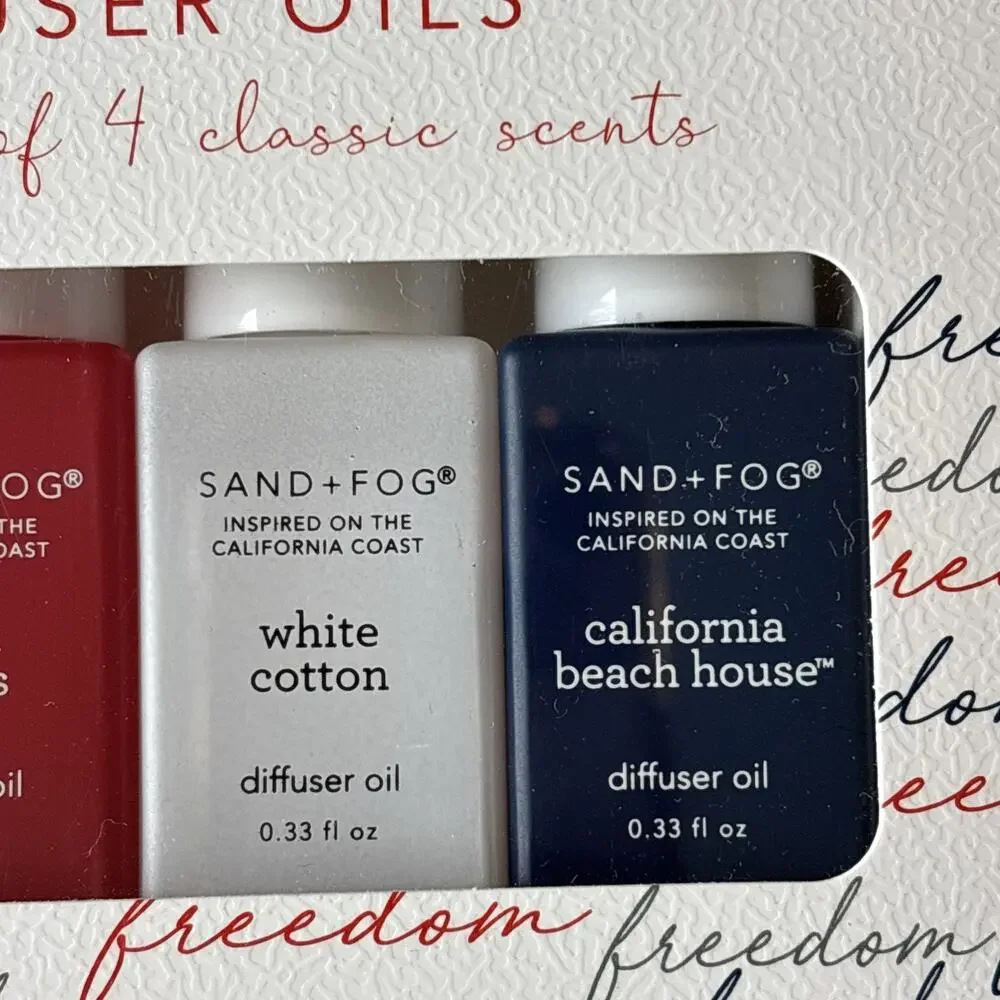 Sand + Fog Fragrance Diffuser Oil 4 pk Vanilla Clean Waves White Cotton CA Beach